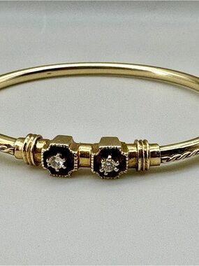 14k Gold Etruscan Revival Diamond Hinged Bracelet Bangle